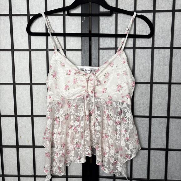 Boho Cottagecore Fairy Adjustable Strap Lace Tank Floral Medium Romantic - Picture 1 of 7